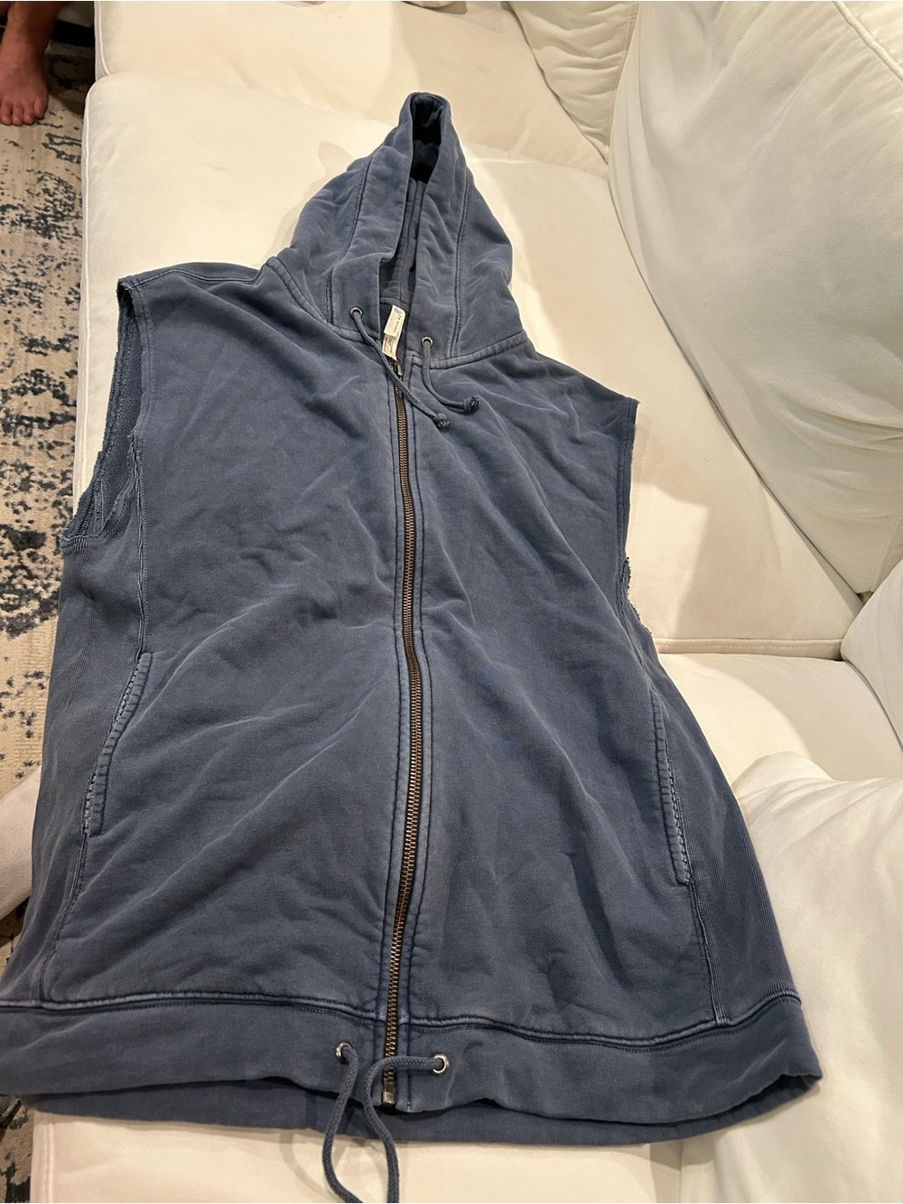 Free People Movement Sleeveless Hooded Zip-Up Vest in Faded Navy